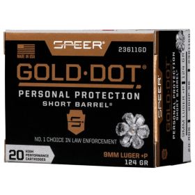 Speer Gold Dot SB Pers Protection 9mm Luger PlusP 124Gr 20Ct