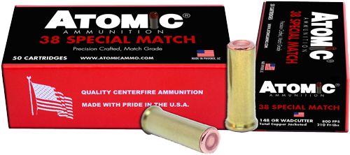 ATOMIC 38 SPECIAL MATCH 148GR HBCW COPPER PLATE 50RD 10BX/CS-00449,             JUST ARRIVED IN STOCK NOW