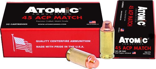ATOMIC 45 ACP MATCH 185GR LEAD SWC COPPER PLATED 50RD 10BX/CS-00448,   JUST ARRIVED IN STOCK NOW