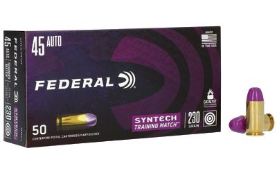 Federal American Eagle, Syntech Training Match, 45ACP, 230 Grain, Total Synthetic Jacket, 50 Round Box AE45SJ2