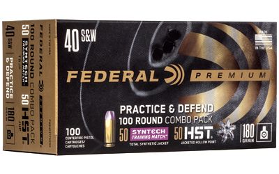 Federal Practice & Defend, HST/Syntech, 40S&W, 180 Grain, JHP/TSJ, 100 Round Box P40HST1TM100