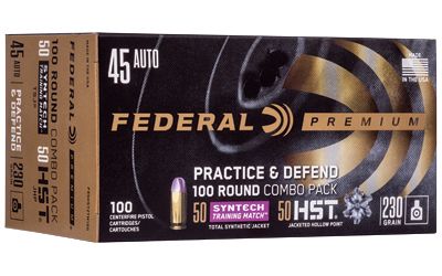 Federal Practice & Defend, HST/Syntech, 45ACP, 230 Grain, JHP/TSJ, 100 Round Box P45HST2TM100