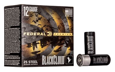 Federal Premium, Black Cloud FS Steel with Flightcontrol Flex Wad, 12 Gauge 2.75", #2, 1 1/8 oz, Steel Shot, 25 Round Box PWBX1472
