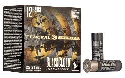 Federal Premium, Black Cloud FS Steel High Velocity with Flightcontrol Flex Wad, 12 Gauge 3", #4, 1 1/8 oz, Steel Shot, 25 Round Box PWBXH1434