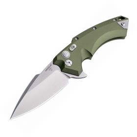 Hogue X5 4in Folder Spear Pt Tumbled Finish OD Green Alum-34551,           TEMPORARILY OUT OF STOCK