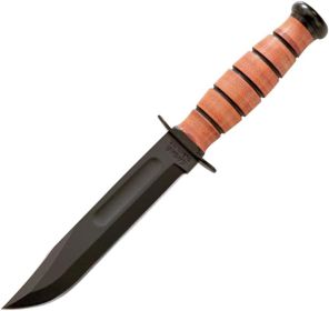 KA-BAR Short Fixed 5.25 in Black Blade Leather Handle-1251,                   JUST ARRIVED IN STOCK NOW