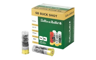 Sellier & Bellot Shotshell, 12 Gauge, 2.75", 00 Buck, 12 Pellets, 25 Round Box SB12BSC
