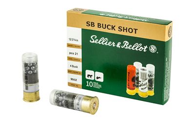 Sellier & Bellot Shotshell, 12 Gauge, 2.75", #4 Shotshell, 21 Pellets, 10 Round Box SB12BSH