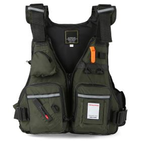 Multi-Pockets Fly Fishing Jacket Buoyancy Vest with Water Bottle Holder for Kayaking Sailing Boating Water Sports - Army green