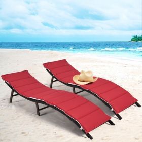 2Pcs Folding Patio Lounger Chair - Red