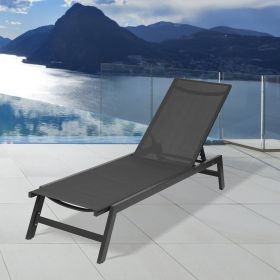Outdoor Chaise Lounge Chair,Five-Position Adjustable Aluminum Recliner,All Weather For Patio,Beach,Yard, Pool(Grey Frame/Black Fabric) - as pic