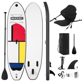 inflatable paddle board 10' including isup paddle, paddleboard backpack, pump, leash,kayak seat, camera mount - trichromatic