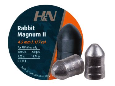 H&N Rabbit Magnum II .177 Cal, 15.74 Grains, Cylindrical with Round Nose, Solid, 200ct